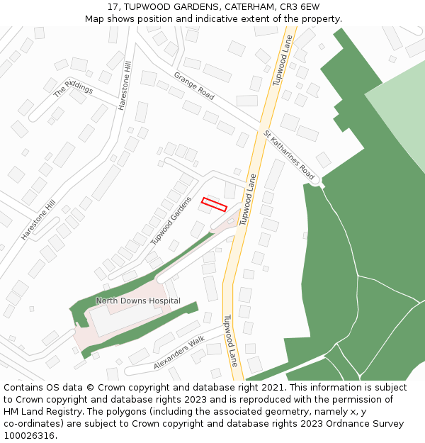 17, TUPWOOD GARDENS, CATERHAM, CR3 6EW: Location map and indicative extent of plot