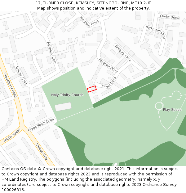 17, TURNER CLOSE, KEMSLEY, SITTINGBOURNE, ME10 2UE: Location map and indicative extent of plot