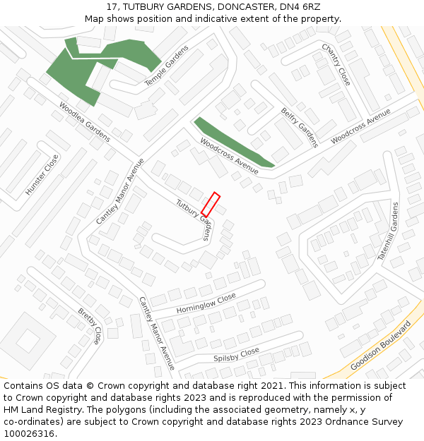 17, TUTBURY GARDENS, DONCASTER, DN4 6RZ: Location map and indicative extent of plot