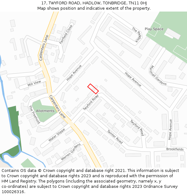 17, TWYFORD ROAD, HADLOW, TONBRIDGE, TN11 0HJ: Location map and indicative extent of plot