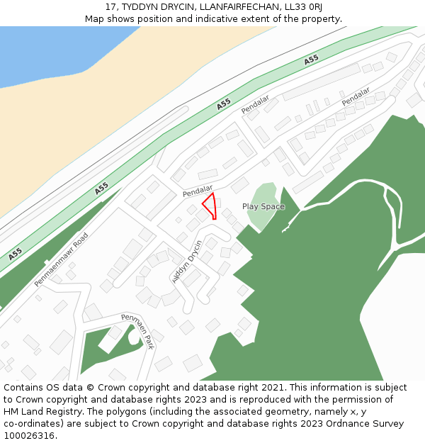 17, TYDDYN DRYCIN, LLANFAIRFECHAN, LL33 0RJ: Location map and indicative extent of plot