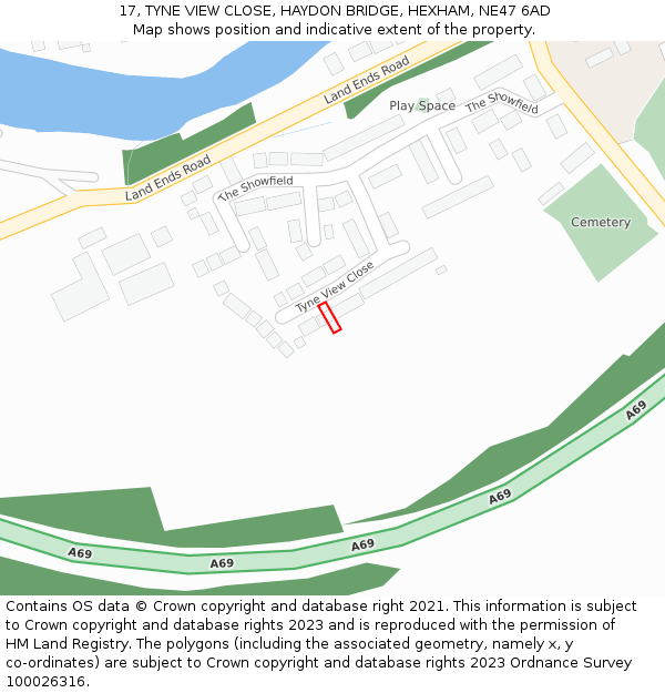 17, TYNE VIEW CLOSE, HAYDON BRIDGE, HEXHAM, NE47 6AD: Location map and indicative extent of plot