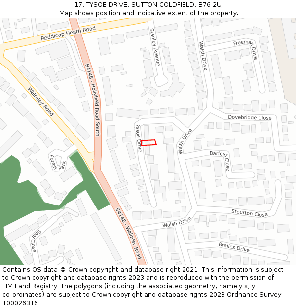 17, TYSOE DRIVE, SUTTON COLDFIELD, B76 2UJ: Location map and indicative extent of plot