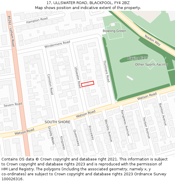 17, ULLSWATER ROAD, BLACKPOOL, FY4 2BZ: Location map and indicative extent of plot