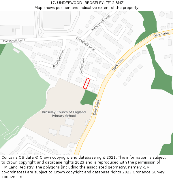 17, UNDERWOOD, BROSELEY, TF12 5NZ: Location map and indicative extent of plot