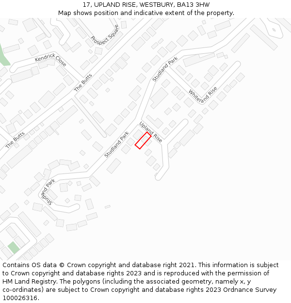 17, UPLAND RISE, WESTBURY, BA13 3HW: Location map and indicative extent of plot