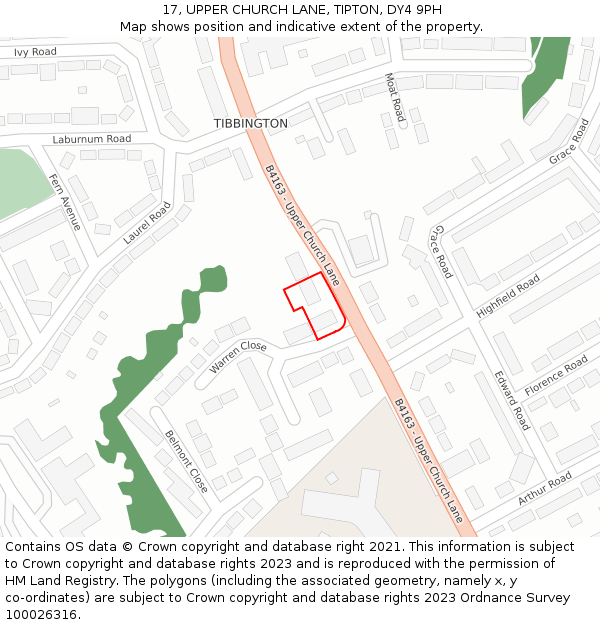 17, UPPER CHURCH LANE, TIPTON, DY4 9PH: Location map and indicative extent of plot