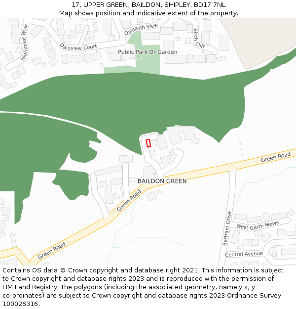 17, UPPER GREEN, BAILDON, SHIPLEY, BD17 7NL: Location map and indicative extent of plot