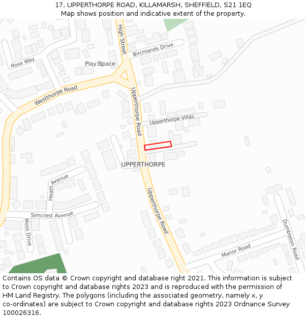 17, UPPERTHORPE ROAD, KILLAMARSH, SHEFFIELD, S21 1EQ: Location map and indicative extent of plot