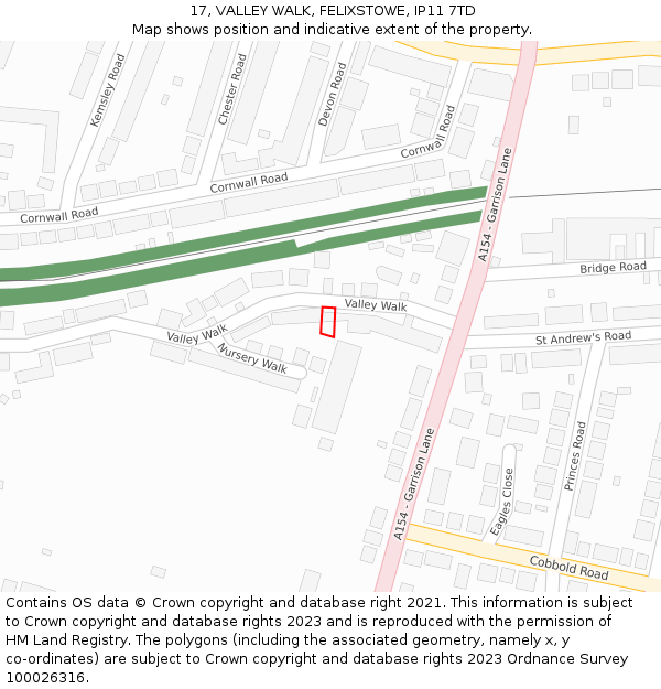 17, VALLEY WALK, FELIXSTOWE, IP11 7TD: Location map and indicative extent of plot