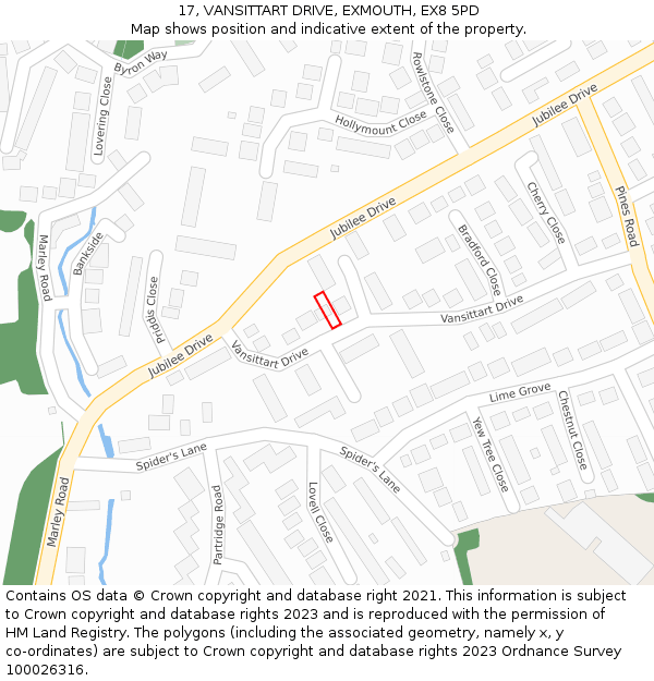 17, VANSITTART DRIVE, EXMOUTH, EX8 5PD: Location map and indicative extent of plot