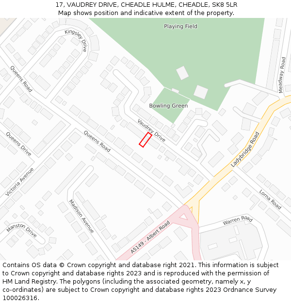 17, VAUDREY DRIVE, CHEADLE HULME, CHEADLE, SK8 5LR: Location map and indicative extent of plot