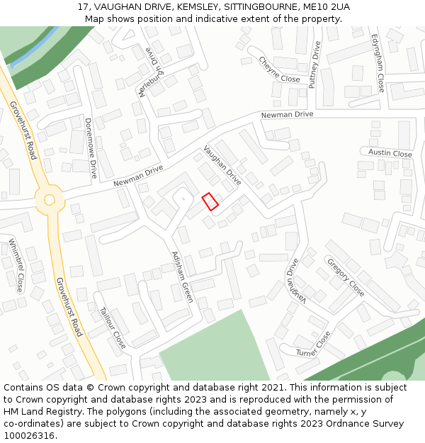 17, VAUGHAN DRIVE, KEMSLEY, SITTINGBOURNE, ME10 2UA: Location map and indicative extent of plot
