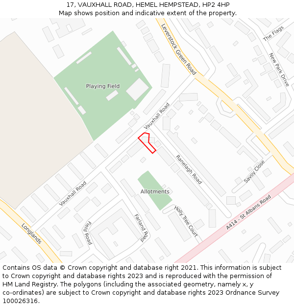 17, VAUXHALL ROAD, HEMEL HEMPSTEAD, HP2 4HP: Location map and indicative extent of plot