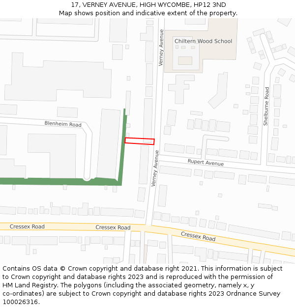 17, VERNEY AVENUE, HIGH WYCOMBE, HP12 3ND: Location map and indicative extent of plot