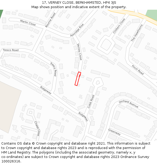 17, VERNEY CLOSE, BERKHAMSTED, HP4 3JS: Location map and indicative extent of plot