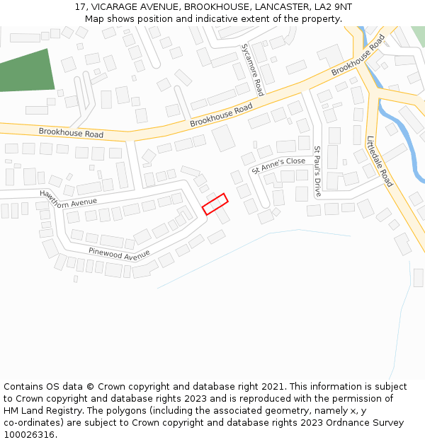 17, VICARAGE AVENUE, BROOKHOUSE, LANCASTER, LA2 9NT: Location map and indicative extent of plot