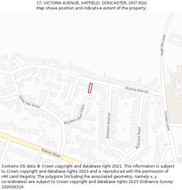 17, VICTORIA AVENUE, HATFIELD, DONCASTER, DN7 6QG: Location map and indicative extent of plot