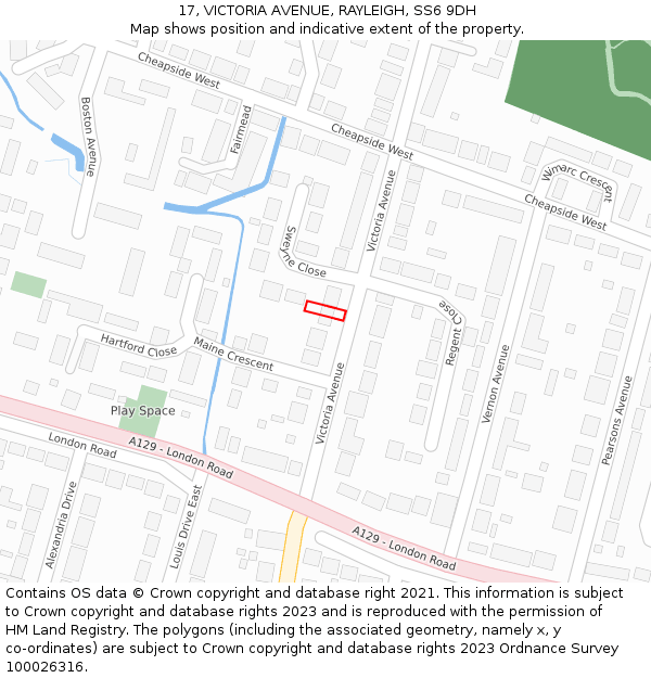 17, VICTORIA AVENUE, RAYLEIGH, SS6 9DH: Location map and indicative extent of plot