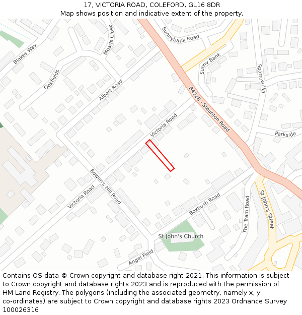 17, VICTORIA ROAD, COLEFORD, GL16 8DR: Location map and indicative extent of plot