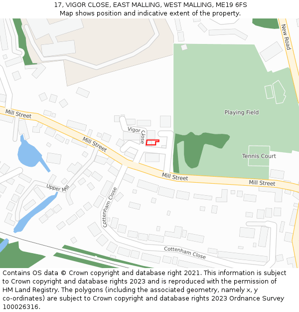 17, VIGOR CLOSE, EAST MALLING, WEST MALLING, ME19 6FS: Location map and indicative extent of plot