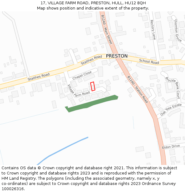 17, VILLAGE FARM ROAD, PRESTON, HULL, HU12 8QH: Location map and indicative extent of plot