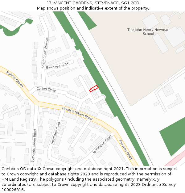 17, VINCENT GARDENS, STEVENAGE, SG1 2GD: Location map and indicative extent of plot