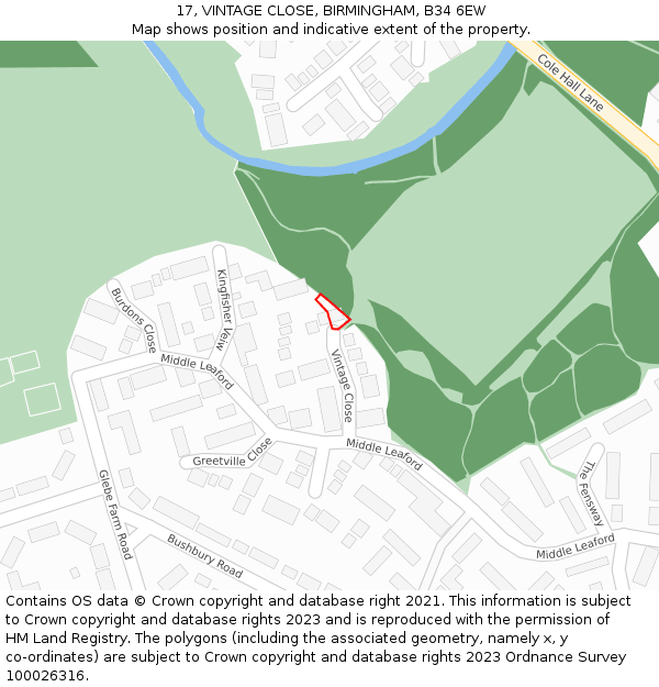 17, VINTAGE CLOSE, BIRMINGHAM, B34 6EW: Location map and indicative extent of plot