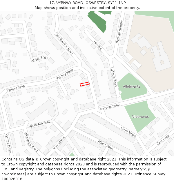 17, VYRNWY ROAD, OSWESTRY, SY11 1NP: Location map and indicative extent of plot