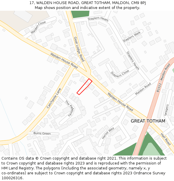 17, WALDEN HOUSE ROAD, GREAT TOTHAM, MALDON, CM9 8PJ: Location map and indicative extent of plot