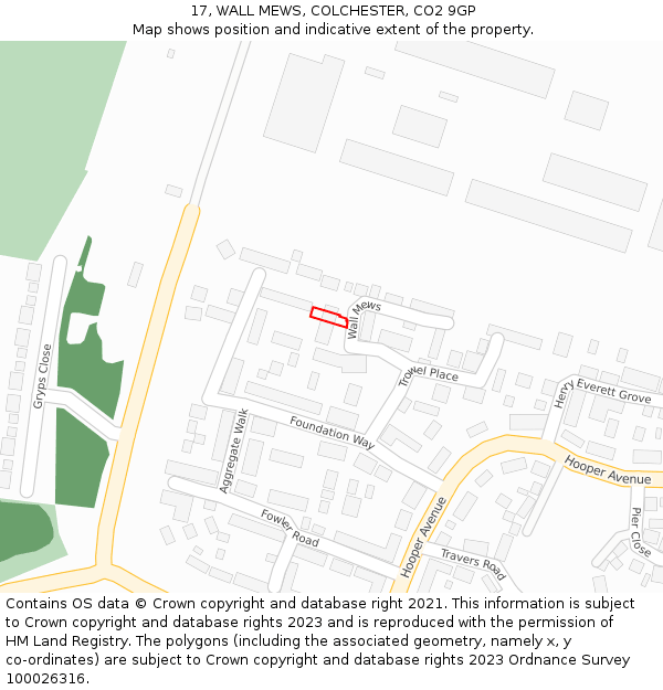 17, WALL MEWS, COLCHESTER, CO2 9GP: Location map and indicative extent of plot