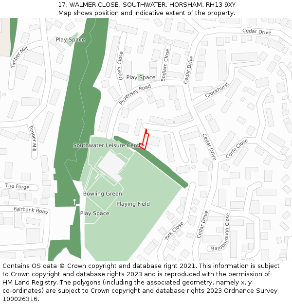 17, WALMER CLOSE, SOUTHWATER, HORSHAM, RH13 9XY: Location map and indicative extent of plot