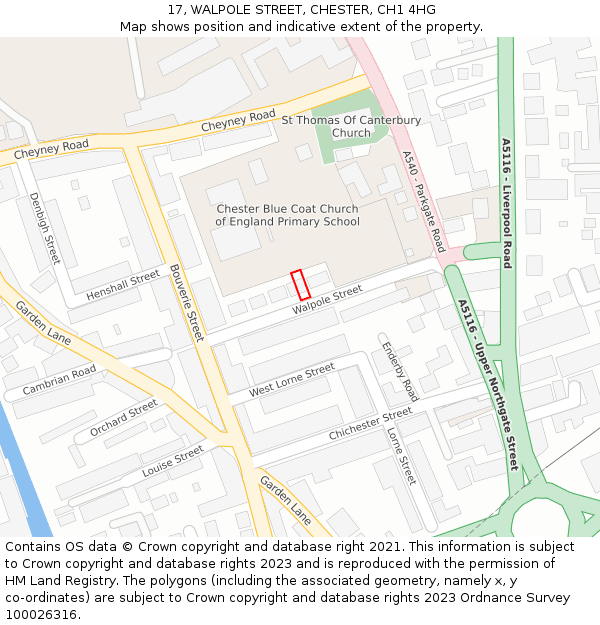 17, WALPOLE STREET, CHESTER, CH1 4HG: Location map and indicative extent of plot