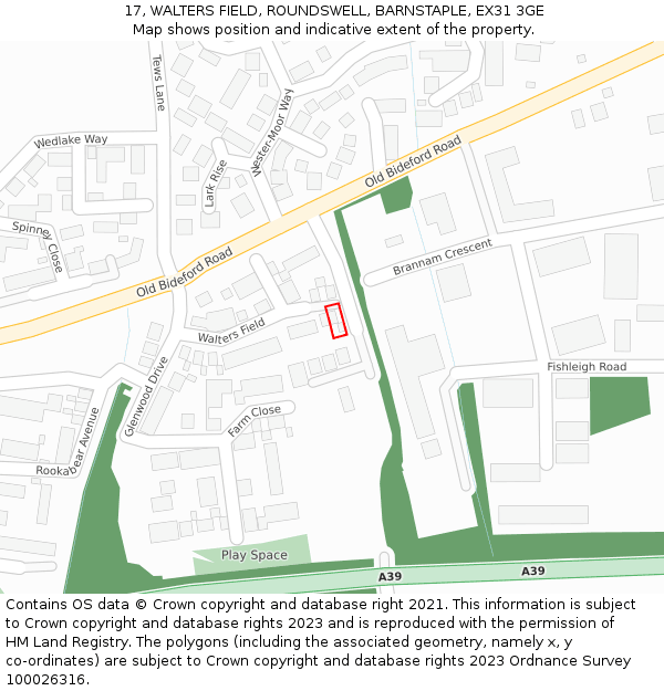 17, WALTERS FIELD, ROUNDSWELL, BARNSTAPLE, EX31 3GE: Location map and indicative extent of plot