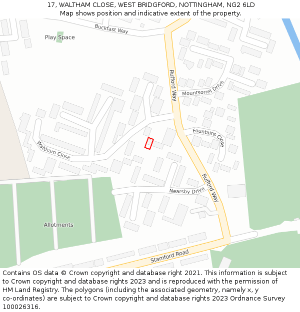 17, WALTHAM CLOSE, WEST BRIDGFORD, NOTTINGHAM, NG2 6LD: Location map and indicative extent of plot