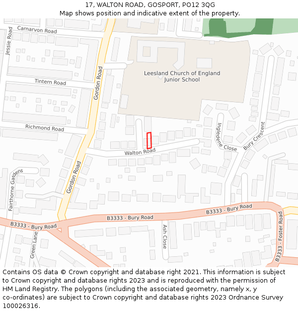 17, WALTON ROAD, GOSPORT, PO12 3QG: Location map and indicative extent of plot