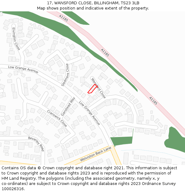 17, WANSFORD CLOSE, BILLINGHAM, TS23 3LB: Location map and indicative extent of plot