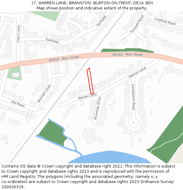 17, WARREN LANE, BRANSTON, BURTON-ON-TRENT, DE14 3EN: Location map and indicative extent of plot