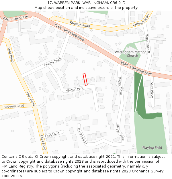 17, WARREN PARK, WARLINGHAM, CR6 9LD: Location map and indicative extent of plot