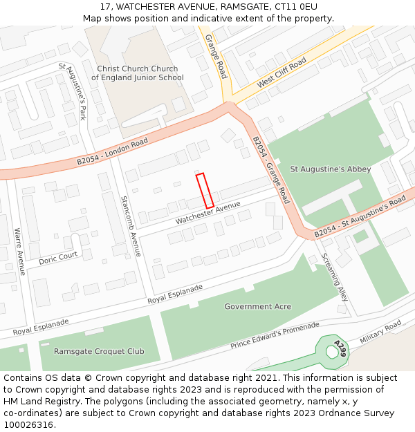 17, WATCHESTER AVENUE, RAMSGATE, CT11 0EU: Location map and indicative extent of plot