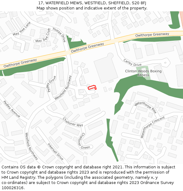 17, WATERFIELD MEWS, WESTFIELD, SHEFFIELD, S20 8FJ: Location map and indicative extent of plot