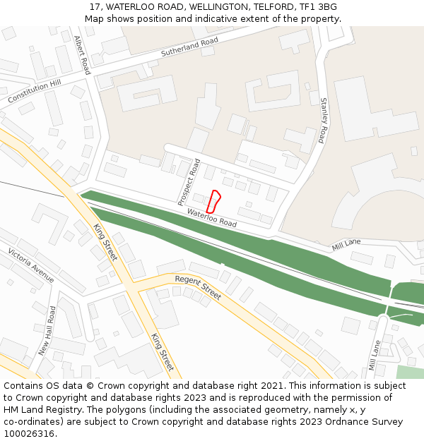 17, WATERLOO ROAD, WELLINGTON, TELFORD, TF1 3BG: Location map and indicative extent of plot