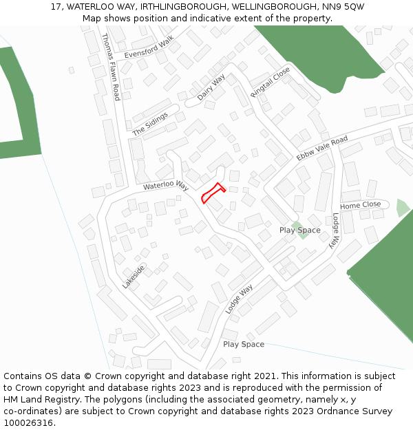 17, WATERLOO WAY, IRTHLINGBOROUGH, WELLINGBOROUGH, NN9 5QW: Location map and indicative extent of plot