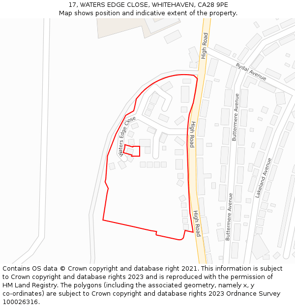 17, WATERS EDGE CLOSE, WHITEHAVEN, CA28 9PE: Location map and indicative extent of plot