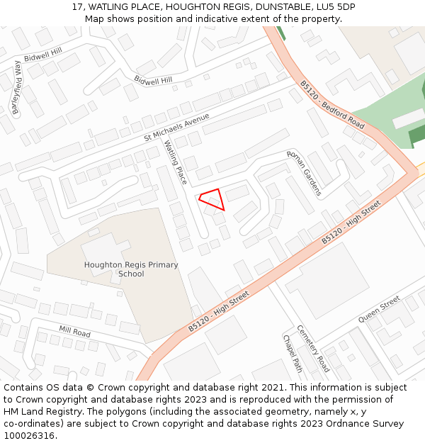 17, WATLING PLACE, HOUGHTON REGIS, DUNSTABLE, LU5 5DP: Location map and indicative extent of plot