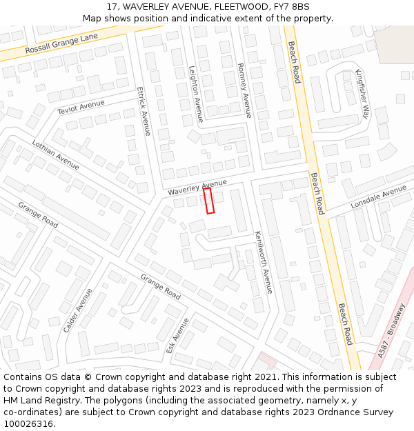 17, WAVERLEY AVENUE, FLEETWOOD, FY7 8BS: Location map and indicative extent of plot