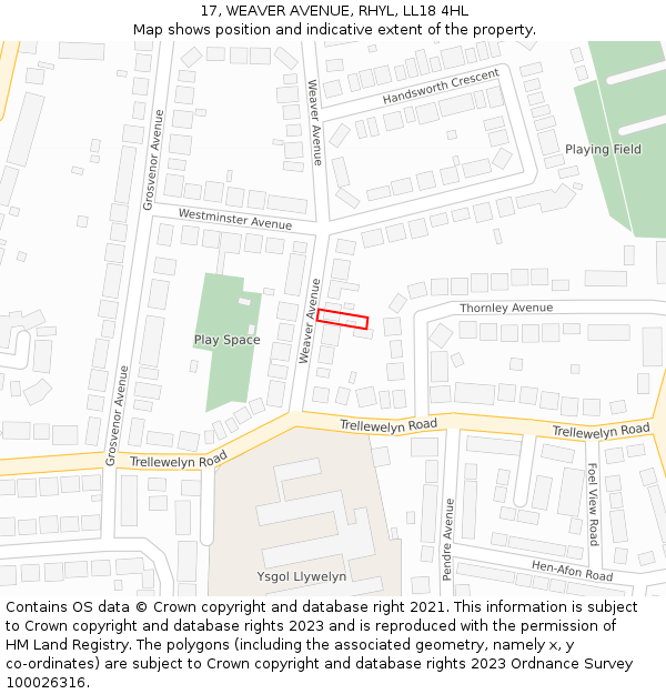 17, WEAVER AVENUE, RHYL, LL18 4HL: Location map and indicative extent of plot