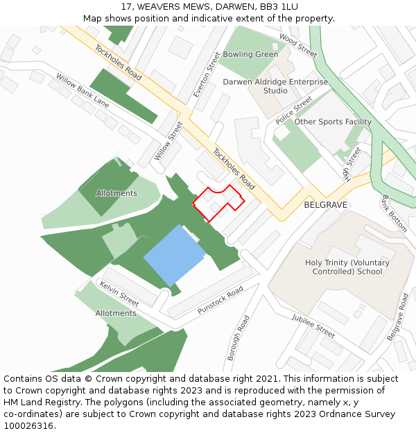 17, WEAVERS MEWS, DARWEN, BB3 1LU: Location map and indicative extent of plot