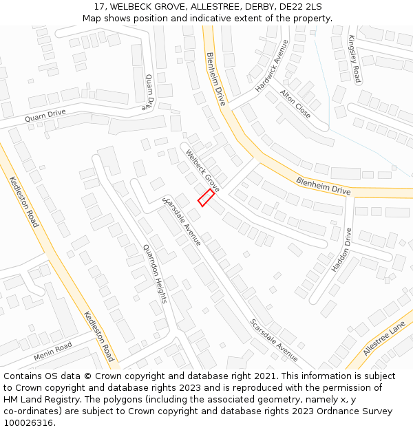 17, WELBECK GROVE, ALLESTREE, DERBY, DE22 2LS: Location map and indicative extent of plot