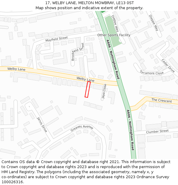 17, WELBY LANE, MELTON MOWBRAY, LE13 0ST: Location map and indicative extent of plot